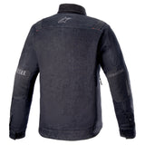Alpinestars X Diesel AS-DSL Toshio Denim Overshirt, Men's urban motorcycle jacket, Rinse Blue and Black denim, back logo view.
