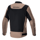 Alpinestars Luc V2 Air Jacket, Textile Motorcycle Jacket, Gobi Brown and Black, back view featuring a large black mesh panel for ventilation, brown sleeves and shoulders, Alpinestars wordmark on the upper back, and an elongated rear profile.