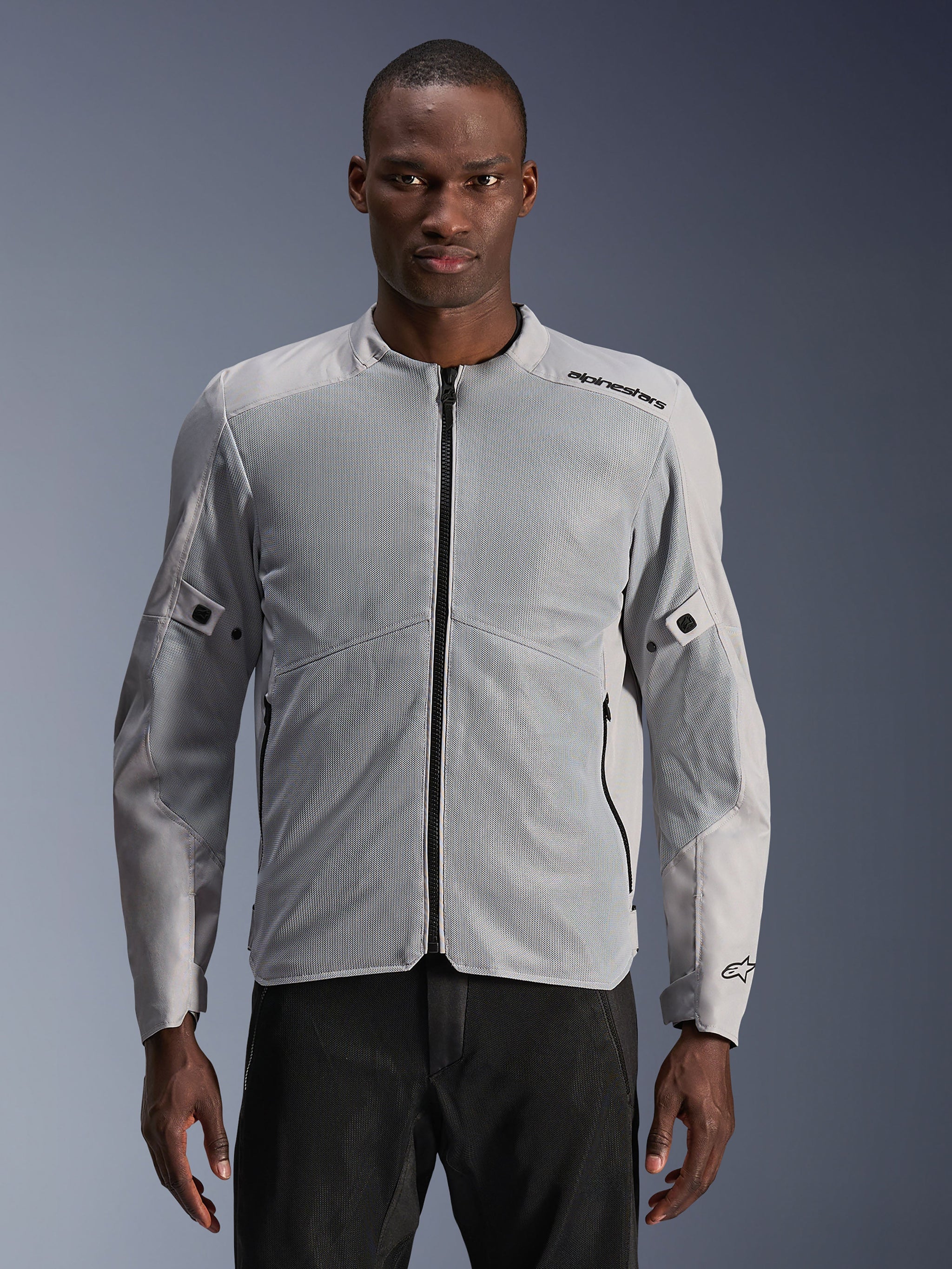 Alpinestars C-1 Air Jacket, Men's Urban Motorcycle Jacket, Silver and Gray, featuring large tech mesh panels for maximum airflow, CE Certified Class A with Nucleon Flex Plus armor, Tech-Air Ready, lightweight ventilated design for city riding