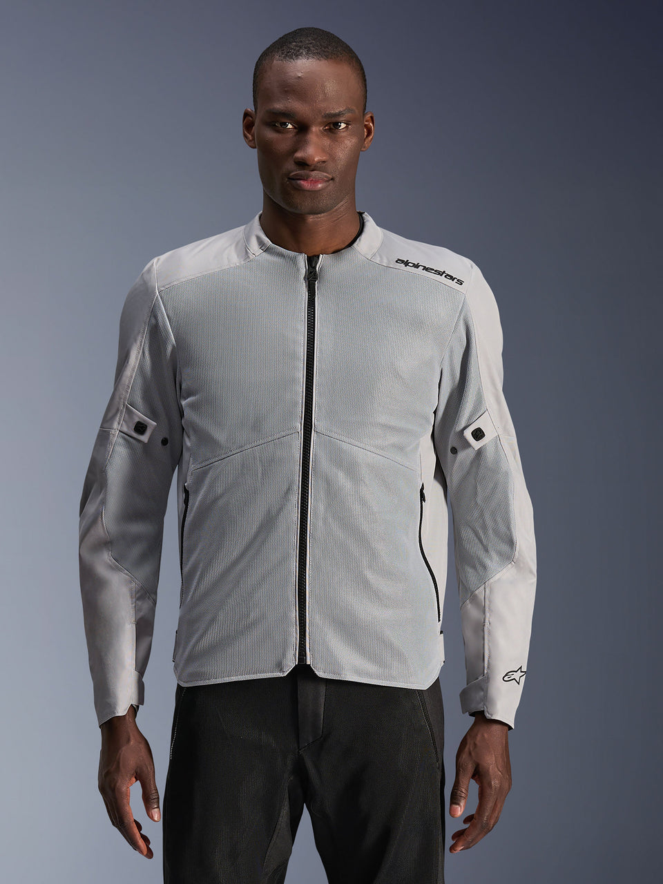 Alpinestars C-1 Air Jacket, Men's Urban Motorcycle Jacket, Silver and Gray, featuring large tech mesh panels for maximum airflow, CE Certified Class A with Nucleon Flex Plus armor, Tech-Air Ready, lightweight ventilated design for city riding