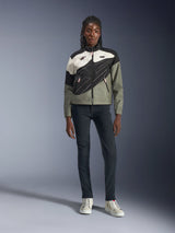 Alpinestars Stella Moshell Jacket, Women's Urban Textile Jacket, Gray and Black, Asymmetrical Graphics, worn by a model.
