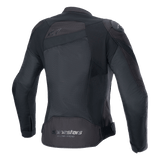 Alpinestars Stella T-GP Plus R V4 Airflow Jacket, Black, back view featuring large mesh panels for maximum airflow, 'Alpinestars Racing Ahead' branding on lower back, women's sport textile motorcycle jacket
