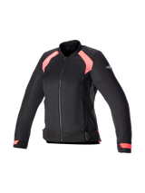 Alpinestars Eloise V2 Women's Air Jacket, black and diva pink textile motorcycle jacket with mesh panels, Tech-Air ready.