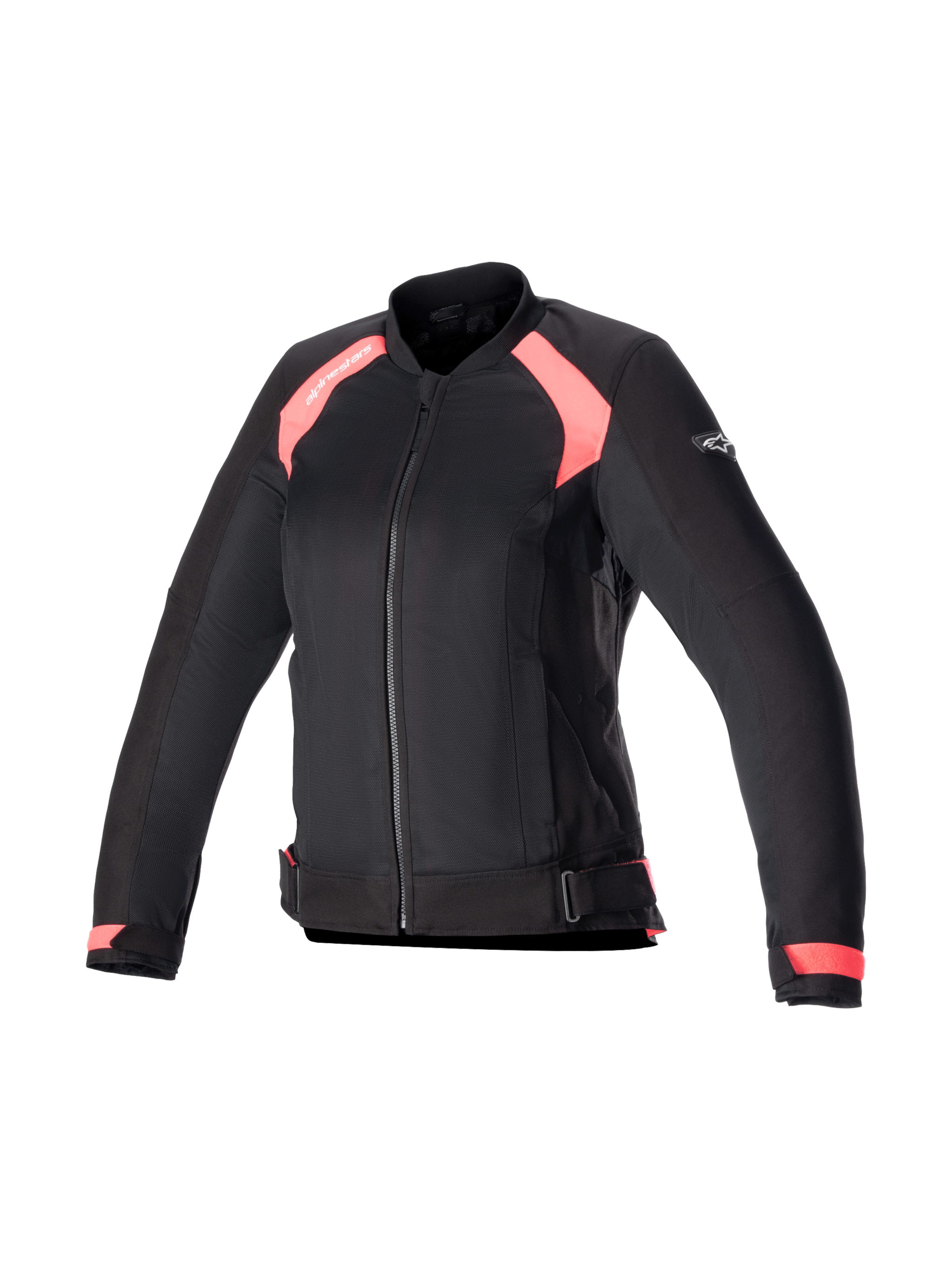Alpinestars Eloise V2 Women's Air Jacket, black and diva pink textile motorcycle jacket with mesh panels, Tech-Air ready.