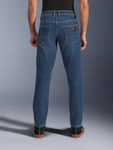 Alpinestars Flex-AST 5 Denim Pants, Urban Motorcycle Denim, Indigo Washed blue, rear view showing tapered fit and back pockets with branding patch, casual street styling