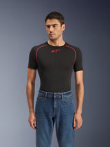Alpinestars Flex-AST 5 Denim Pants, Indigo Washed, urban motorcycle jeans worn by a model with a black technical base layer, classic five-pocket styling with a modern tapered fit
