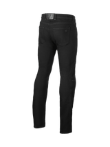 Alpinestars Cult-8 Stretch Denim Pants, men's black urban motorcycle jeans, rear view with CE certified knee armor.