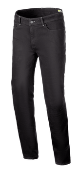 Alpinestars Cult-8 Stretch Denim Pants, Motorcycle Riding Jeans, Black Rinse, relaxed regular fit with straight leg, five-pocket design, monolayer stretch fabric with tonal stitching, casual urban style
