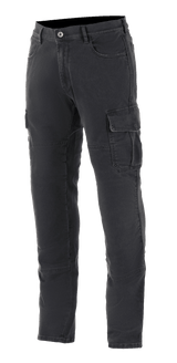Alpinestars Barton Riding Cargo Pants, Motorcycle Urban Riding Pants, Rinse Plus Black, featuring cargo pockets with flaps, belt loops, and a tapered leg, casual stonewashed denim look with durable textile construction
