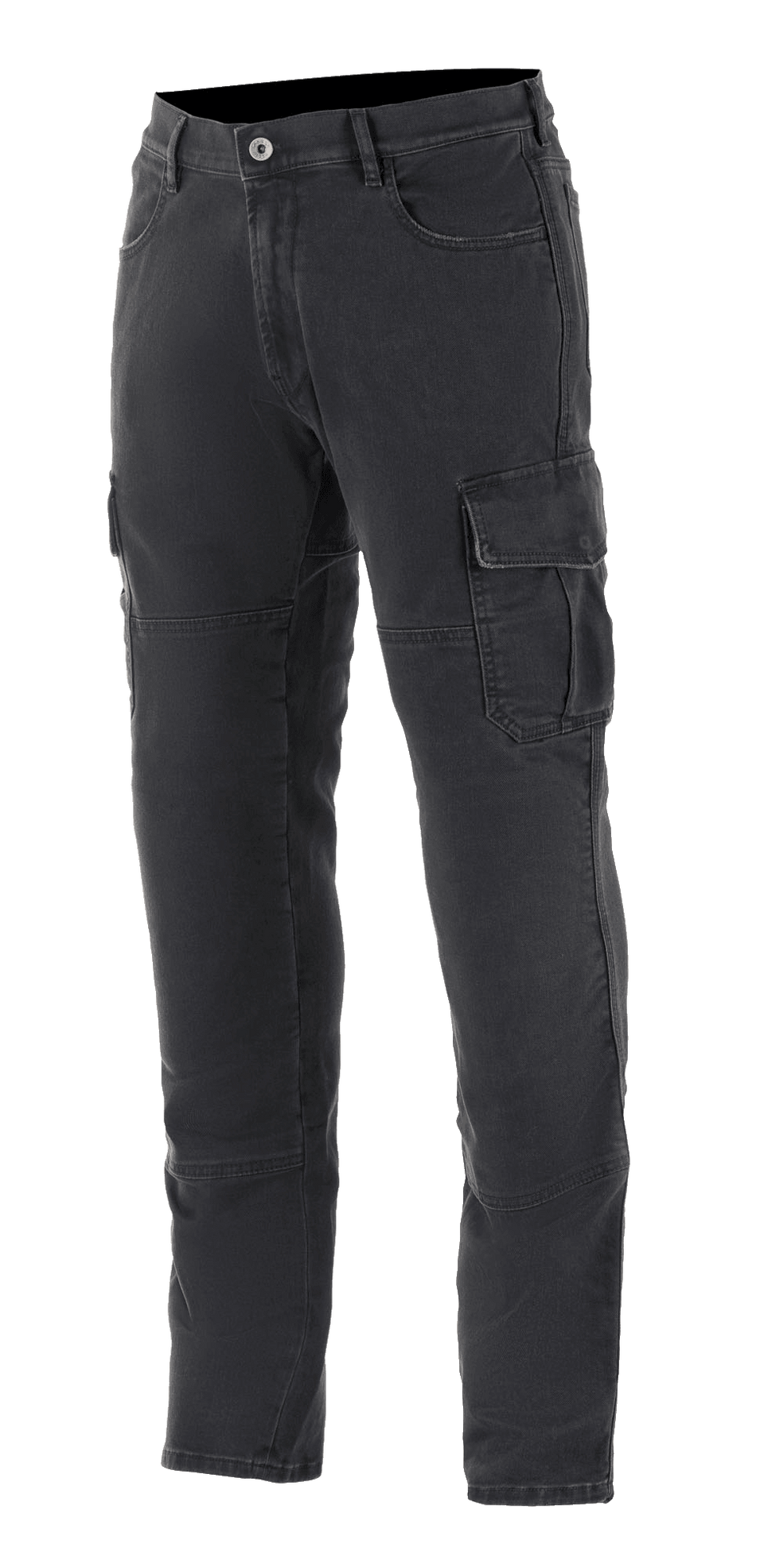 Alpinestars Barton Riding Cargo Pants, Motorcycle Urban Riding Pants, Rinse Plus Black, featuring cargo pockets with flaps, belt loops, and a tapered leg, casual stonewashed denim look with durable textile construction