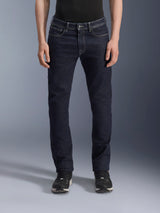 Alpinestars Copper V3 Denim Pants, Men's Urban Motorcycle Riding Jeans, Rinse Blue, stretch cotton denim construction with regular fit and straight leg cut, front view on model.