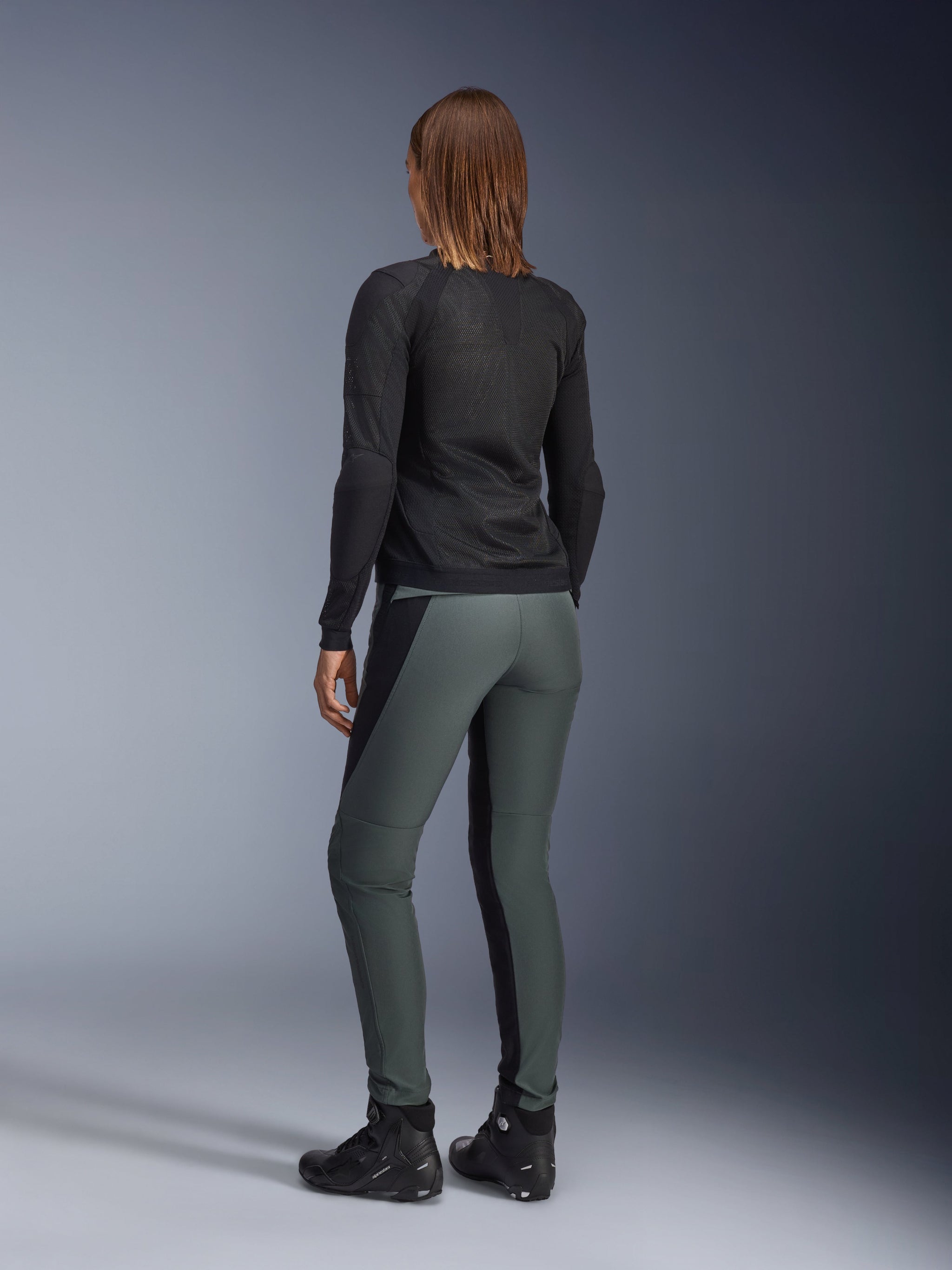 Alpinestars Alamosa Women's Pants, Gray and Black slim fit urban motorcycle riding pants shown from the rear view.