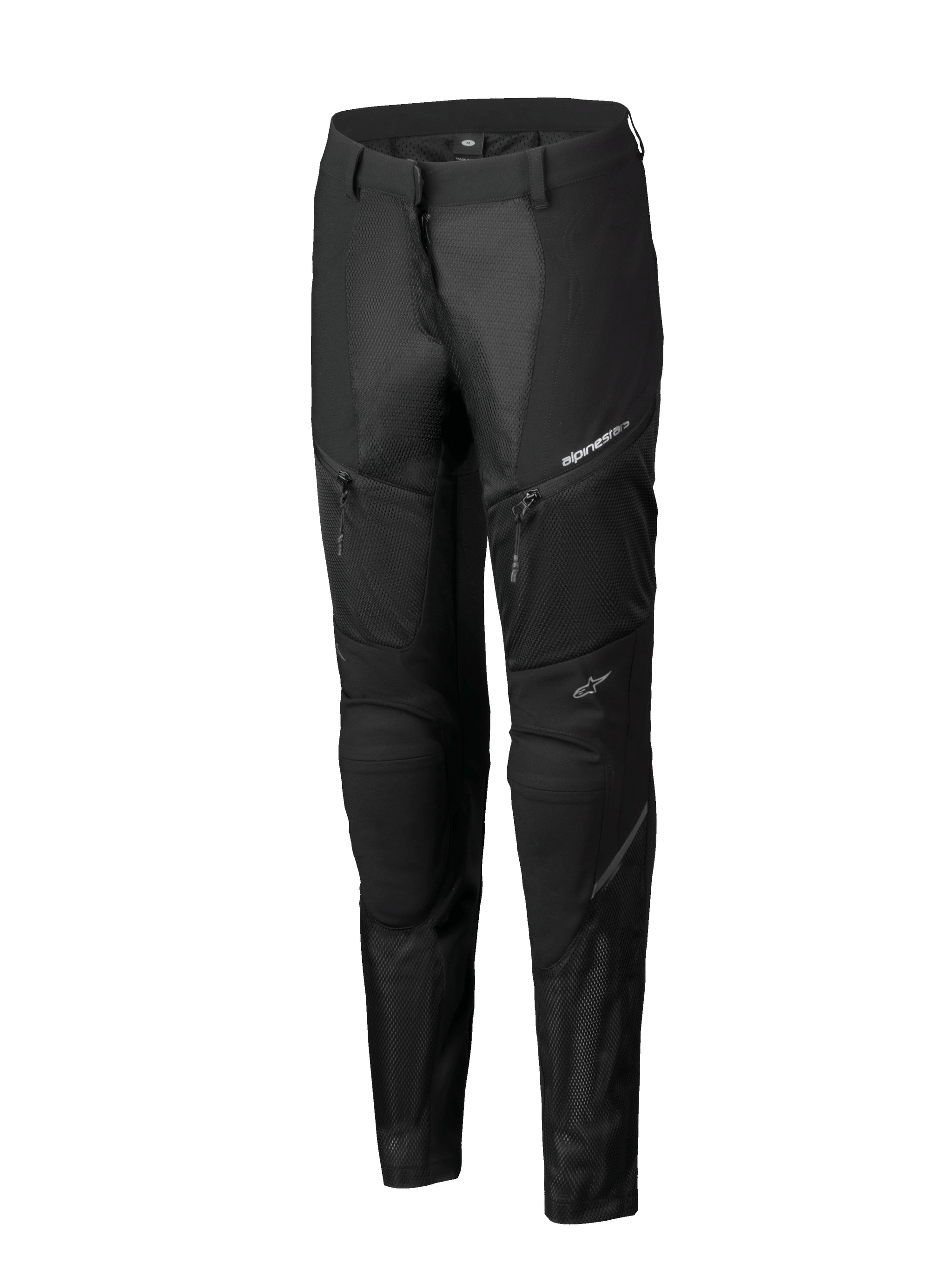 Alpinestars Stella Troop-Air Pants, Women's Motorcycle Pants, Black, featuring extensive mesh ventilation panels, zippered pockets, and technical sports-fit design with white Alpinestars logos