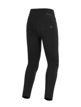 Alpinestars Stella Flex-Ast Leggings, Women's Motorcycle Leggings, Black, Rear view featuring high-rise waistband and functional back pockets, sleek urban riding gear with subtle Alpinestars logo on the pocket.