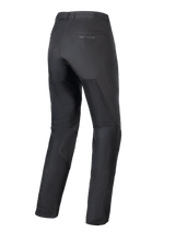 Alpinestars Woman Stella C-1 Air Pants, Black Motorcycle Pants, Rear View, showing large tech mesh panels on the legs for airflow, sleek urban design with subtle branding on the back pocket