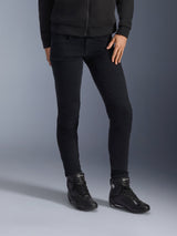 Alpinestars Daisy V3 Women's Riding Denim, Rinse Black, slim-fit motorcycle jeans, paired with black high-top riding boots and zip-up hoodie, sleek monochrome urban styling