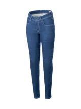 Alpinestars Daisy V3 Women's Riding Denim, slim fit blue urban motorcycle pants with stretch cotton and CE certified armor.