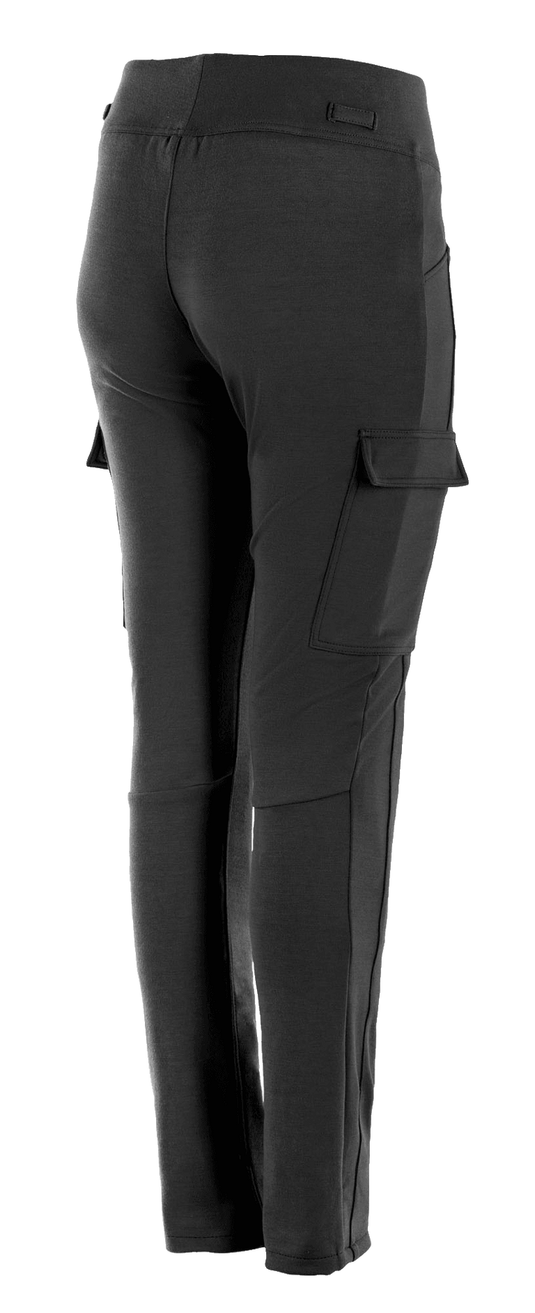 Alpinestars Women's Iria Leggings, Black, urban motorcycle riding pants featuring side cargo pockets with flaps, slim performance fit with elasticated waistband, rear three-quarter view