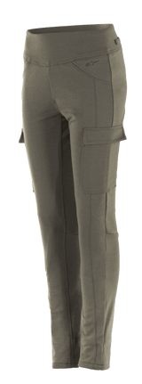 Alpinestars Women's Iria Leggings, Military Green motorcycle leggings, slim fit with side cargo pockets, wide elastic waistband, anatomically profiled urban riding gear