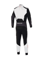Alpinestars KMX-5 V3 Suit, back view of professional karting suit, White Black and Bright Red, featuring white upper back and lower legs with black main panels, Alpinestars branding on the rear waist, ergonomic design for competitive racing.