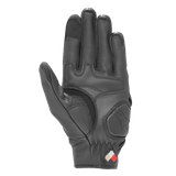 Alpinestars Dyno Leather Gloves, Black, Palm view showing padded reinforcements and goat leather construction, touchscreen compatible fingertips, short cuff road riding glove for urban use