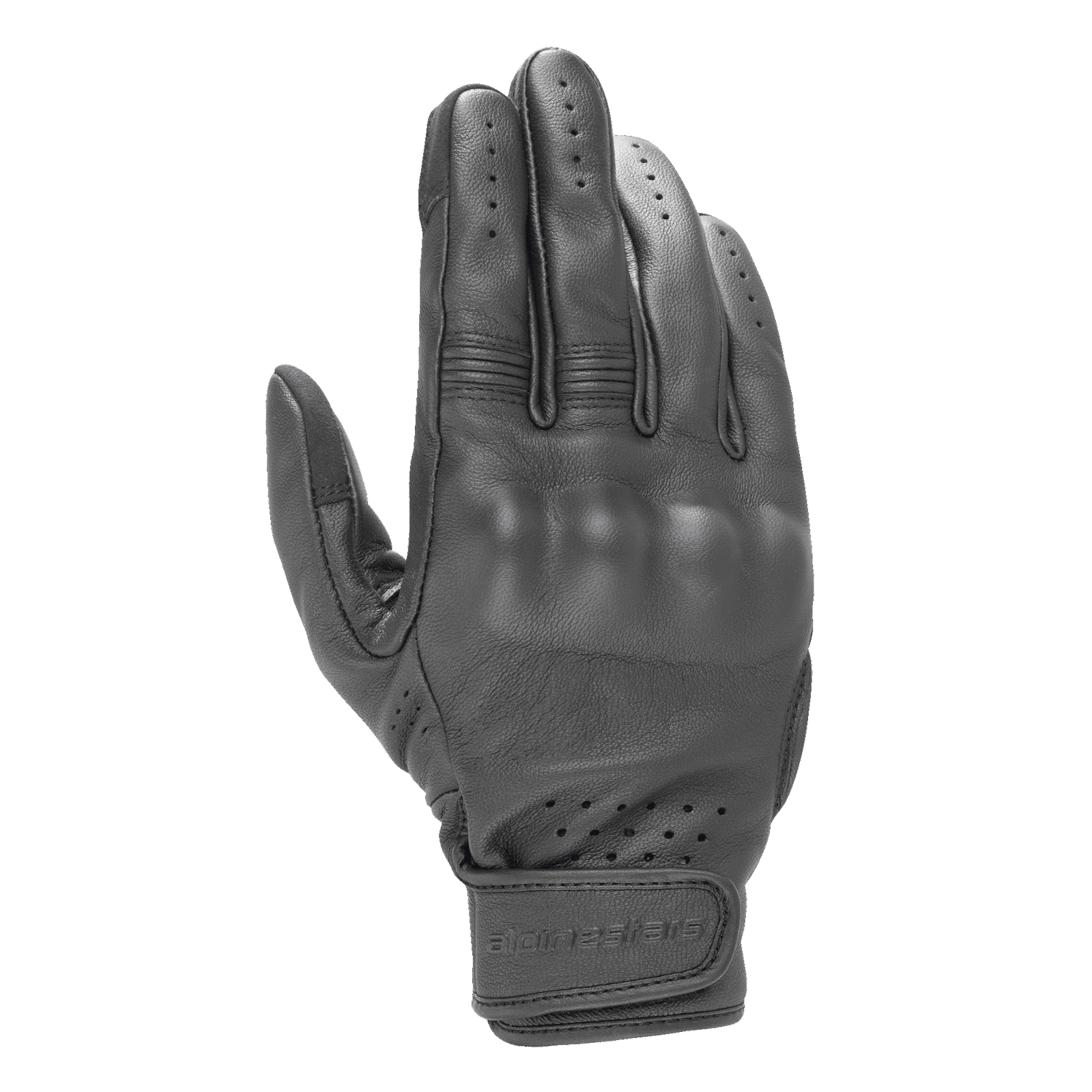 Alpinestars Dyno Leather Gloves, Black Motorcycle Gloves, Goat Leather Construction with Covered Hard Knuckle Protection, Perforated Ventilation on Fingers and Wrist, Velcro Strap Closure, Minimalistic Urban Design