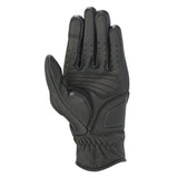 Alpinestars Women Stella Vika V2 Gloves, Black Leather Motorcycle Gloves, palm side view showing reinforced padding, perforated fingers for airflow, and short cuff design