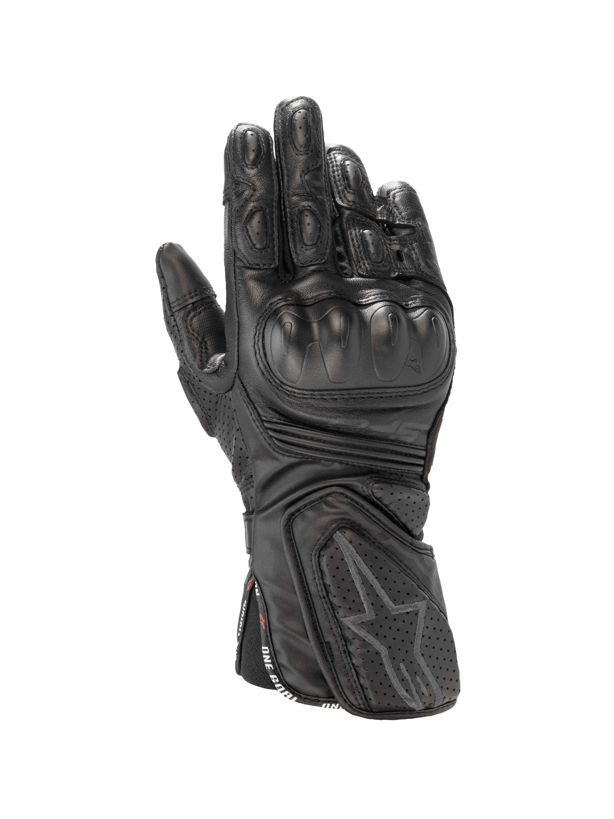 Alpinestars Stella SP-8 V3 Women's Motorcycle Racing Gloves in black leather with molded hard knuckle protection.