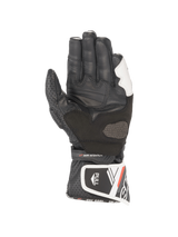 Alpinestars Stella SP-8 V3 Women's Leather Motorcycle Gloves in Black and White, featuring a reinforced palm grip.