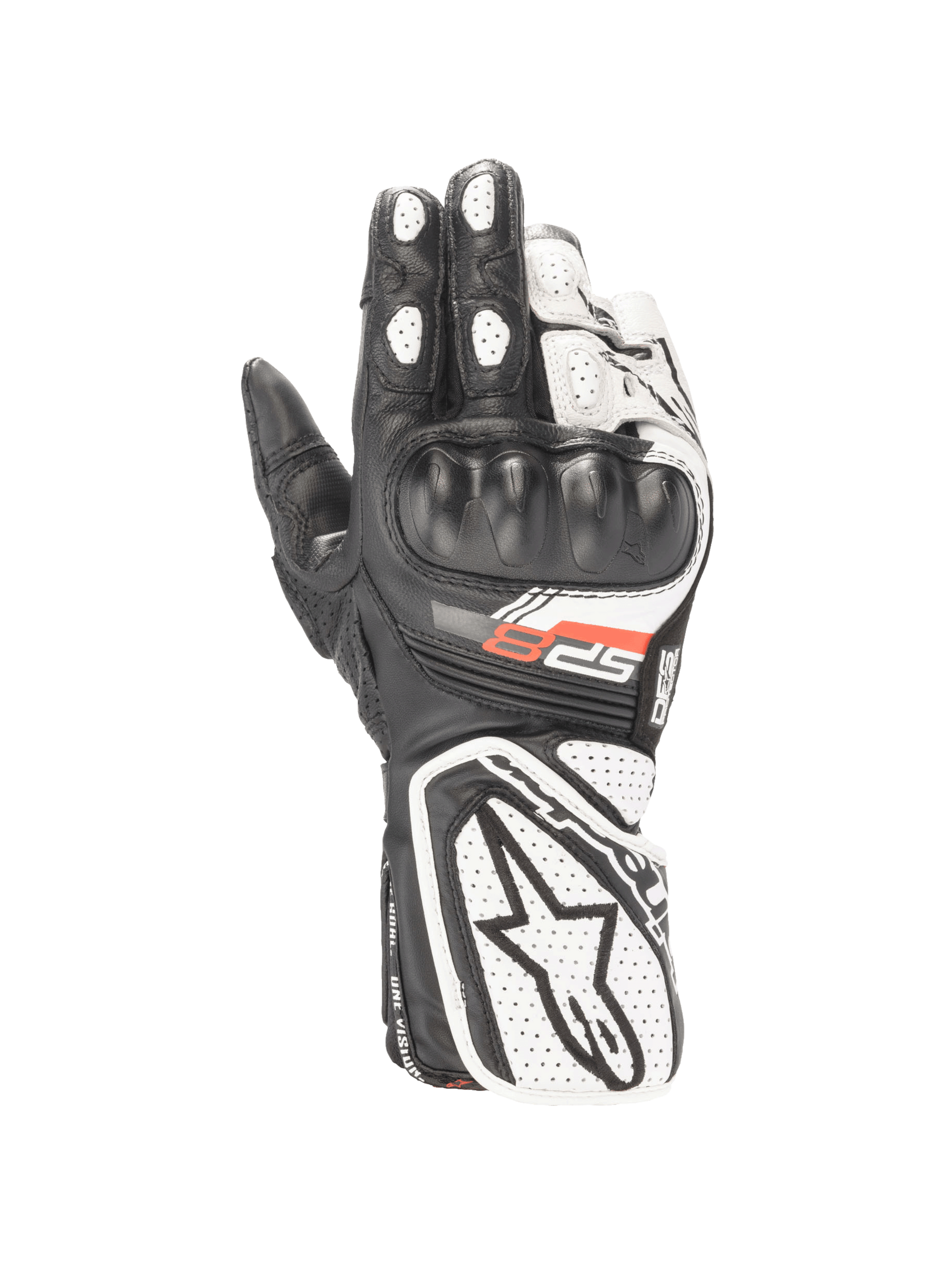 Alpinestars Stella SP-8 V3 Gloves, Women's Motorcycle Racing Gloves, Black and White, Leather with CE Certified Knuckle Protection.