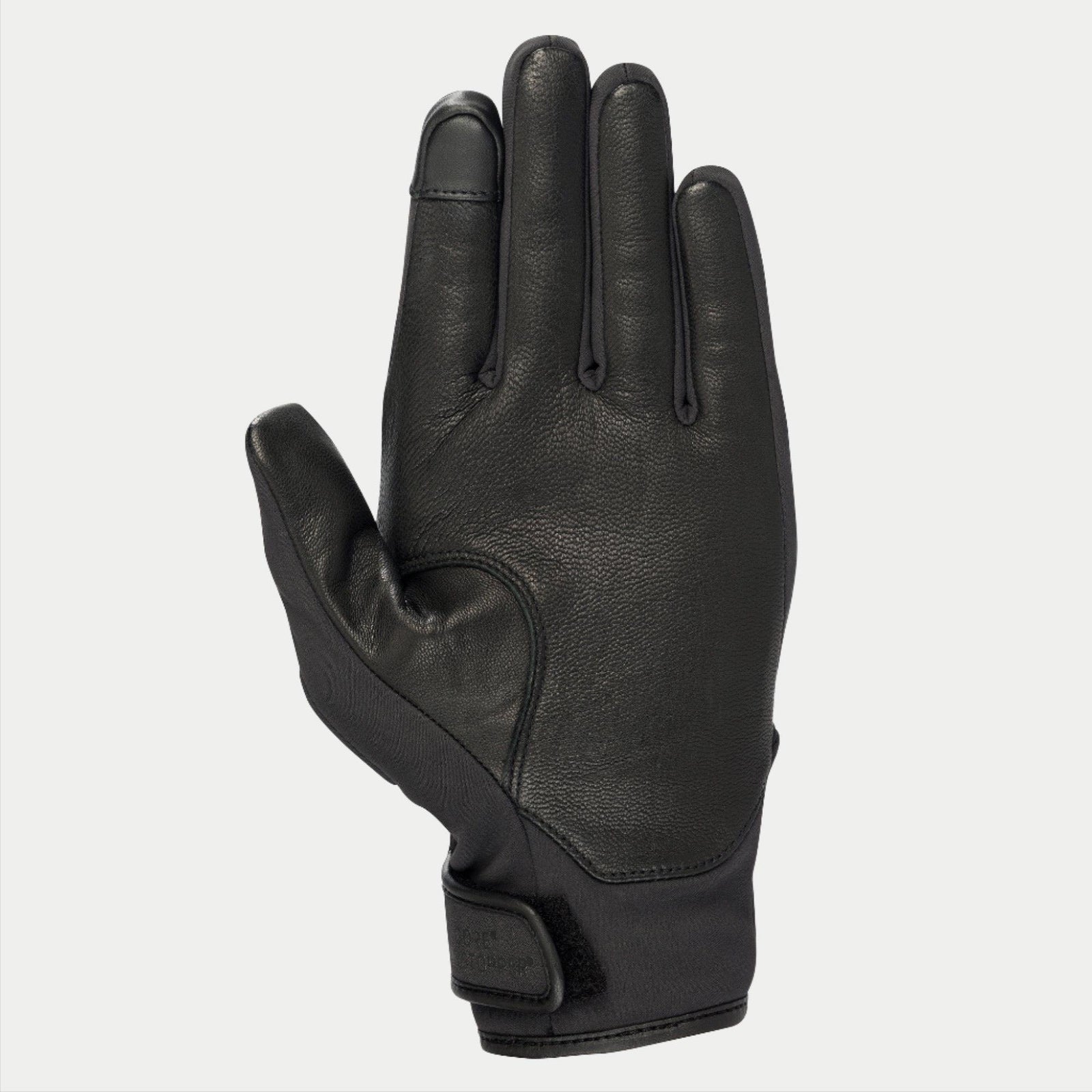 Alpinestars Women Stella C1 Windstopper V2 Gloves, Black, palm view featuring full-grain leather reinforcements and touchscreen compatible index fingertip, hook and loop cuff closure, sleek urban riding design