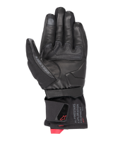 Alpinestars WT-4 GORE-TEX Insulated Glove, Motorcycle Glove, Black, palm view featuring leather construction with a rubber grip patch, mid-length cuff with Alpinestars Exploration Equipment branding and red logo accents