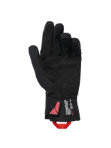 Alpinestars XT-3 Drystar® Insulated Gloves, Black Motorcycle Gloves, palm side view featuring suede material and red pull loop, Alpinestars Adventure Tech branding on the cuff, waterproof winter riding gear