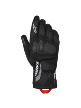Alpinestars XT-3 Drystar® Insulated Gloves, Motorcycle Adventure Gloves, Black with white branding and red pull loop, featuring integrated knuckle protection, textile and suede construction, mid-length cuff.