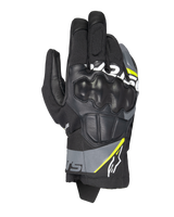 Alpinestars Corozal V3 Drystar® Gloves, Adventure Motorcycle Gloves, Black with Deep Gray and Yellow Fluo accents, leather and textile construction with molded knuckle protection, short cuff design, waterproof and breathable for all-weather riding