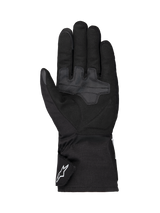 Alpinestars Wt-1 Drystar® Insulated Gloves, Motorcycle Gloves, Black, palm view featuring reinforced textile grip areas, long cuff with white Alpinestars logo on the strap, weather-resistant construction for road riding