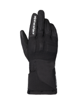 Alpinestars WT-1 Drystar Insulated Gloves, Motorcycle Gloves, Black, textile construction with integrated knuckle protection, white Alpinestars branding on the index finger, long gauntlet cuff, waterproof and thermal riding gear for road and adventure use