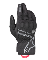 Alpinestars Crestone GORE-TEX Insulated Gloves, Black Motorcycle Touring Gloves, Waterproof and Breathable textile backhand, integrated knuckle protection, silver Alpinestars logo and coordinates, red webbing pull loop