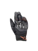 Alpinestars Smx-1 Drystar® Gloves, waterproof motorcycle road gloves, black and red fluo, featuring carbon knuckle guards.