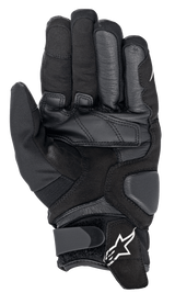 Alpinestars Smx-1 Drystar® Gloves, Waterproof Motorcycle Gloves, Black, palm view showing reinforced leather and synthetic suede construction, padded landing zones for durability, and a wrist closure with the white Alpinestars logo.