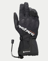Alpinestars XT-5 GORE-TEX Gloves, Black Adventure Touring Motorcycle Gloves, long cuff gauntlet featuring GORE-TEX and white astars branding, covered knuckle protection, micro-ripstop textile and leather construction, shock cord closure