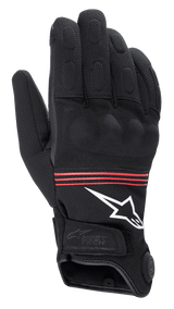 Alpinestars HT-3 Heat Tech Drystar® Gloves, Heated Motorcycle Gloves, Black with Red stripes and white logo, featuring electronic heating technology control button on the cuff, reinforced knuckles, and durable textile construction