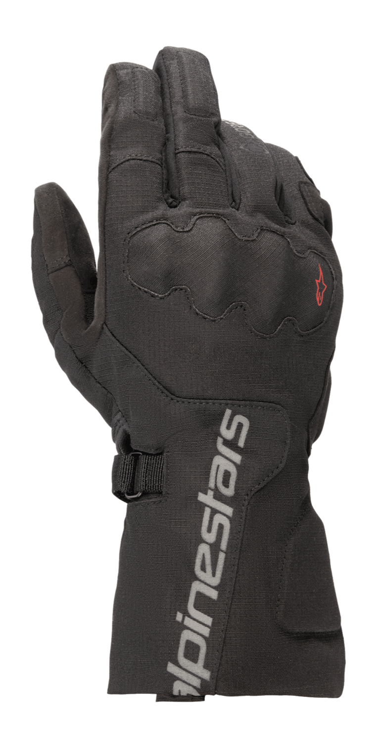 Alpinestars WR-X GORE-TEX Gloves, Motorcycle Touring Gloves, Black, featuring a long cuff with grey Alpinestars branding, covered SP Lite knuckle protection, and a durable ripstop textile construction.