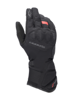 Alpinestars Tourer W-7 V2 Drystar Gloves, Winter Motorcycle Touring Gloves, Black with red accents, featuring reinforced knuckle protection, Alpinestars logo on the back of the hand, and a long adjustable cuff with Drystar branding