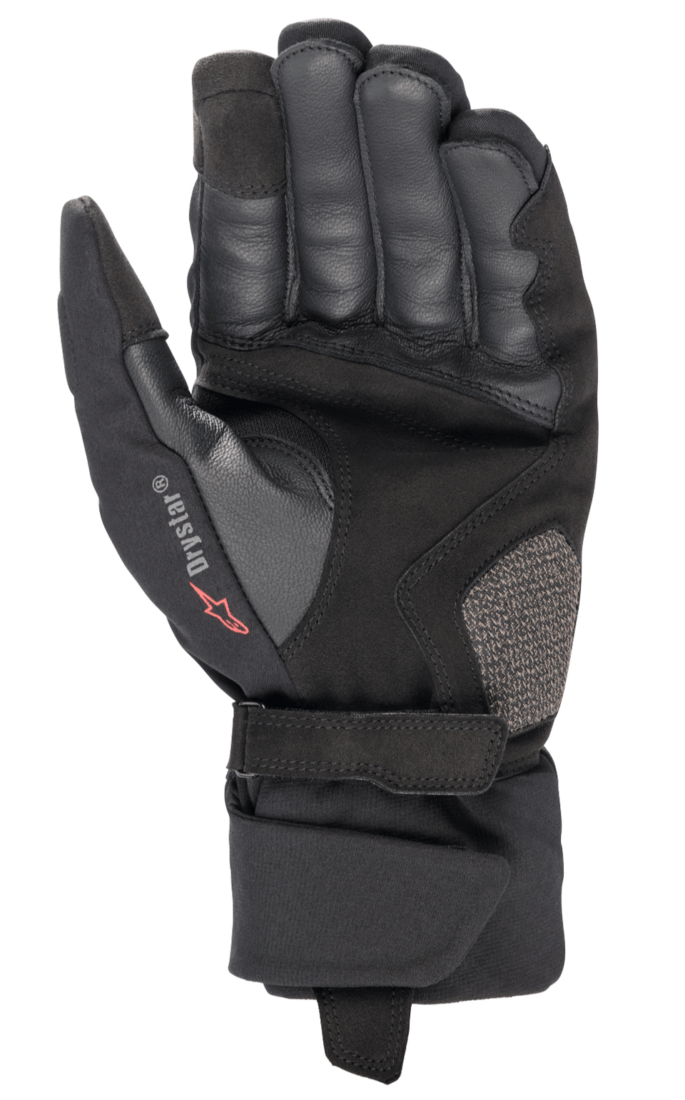Alpinestars Bogota' Drystar® XF Gloves, Motorcycle Gloves, Black, palm view featuring reinforced leather construction, adjustable wrist strap, and Drystar branding, durable gear for adventure touring