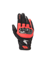 Alpinestars Honda SMX Z Drystar® Glove, waterproof road motorcycle glove, black and bright red leather with hard knuckles.