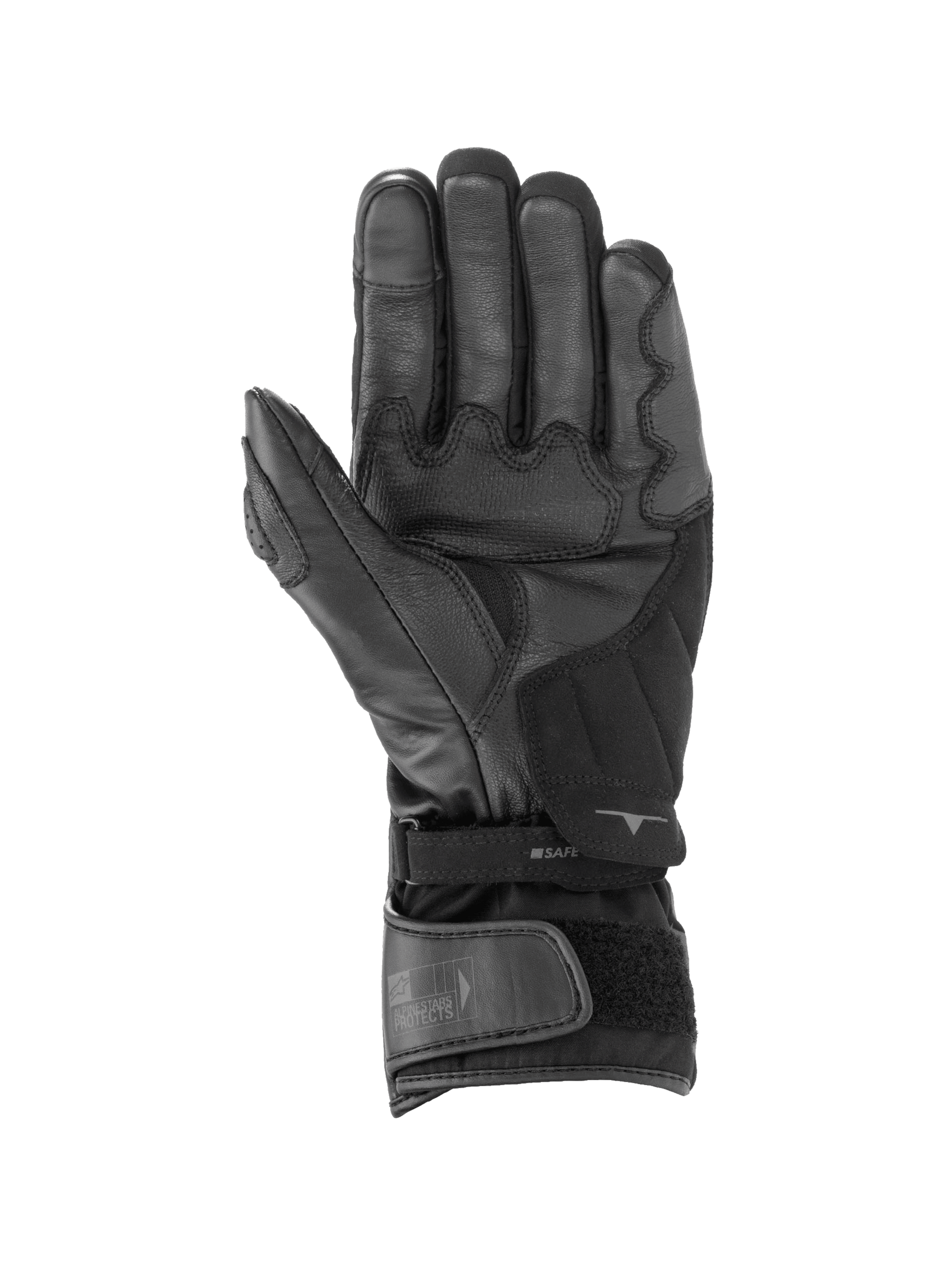 Alpinestars SP-365 Drystar® Gloves, Black and Anthracite waterproof motorcycle racing gloves showing leather palm grip.