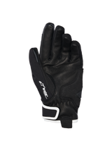 Alpinestars Stella Moblast Waterproof Gloves, palm view, black goat leather with textured grip, white accents and Drystar branding, short-cuff design for urban motorcycle riding