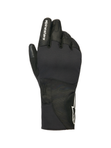 Alpinestars Stella WT-1 Drystar Insulated Gloves, Women's Motorcycle Winter Gloves, Black, white alpinestars branding on the index finger and star logo on the cuff, waterproof textile and suede construction for cold weather commuting
