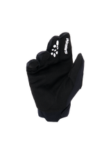 Alpinestars Youth & Kids Full Bore V2 Gloves, Motocross Gloves, Black and White, Palm view showing synthetic suede material, white Alpinestars logo and silicone-printed grip on index finger, durable off-road racing gear